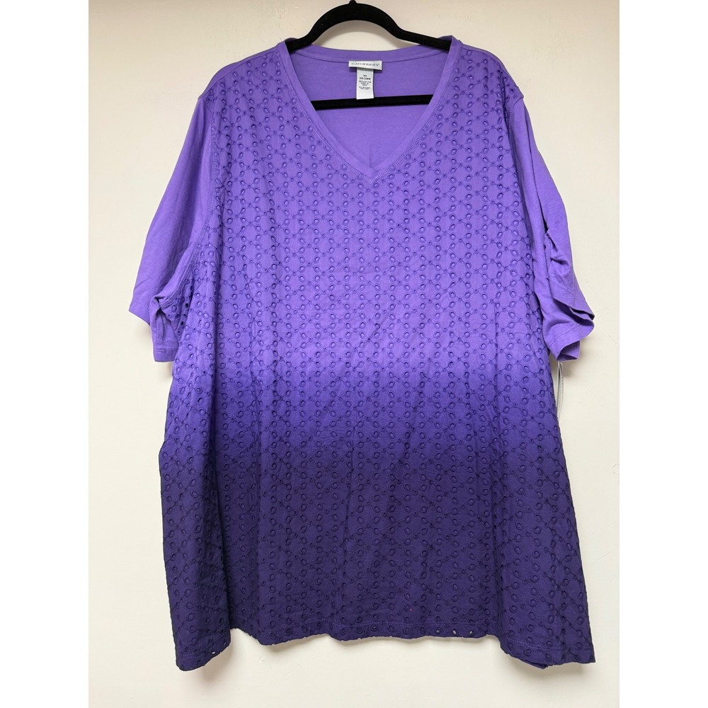 Eyelet Texture V-Neck Women's Top - Purple